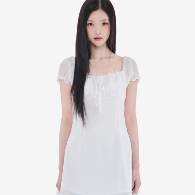 알키알카 Puff Chiffon Mini Dress (Ivory)