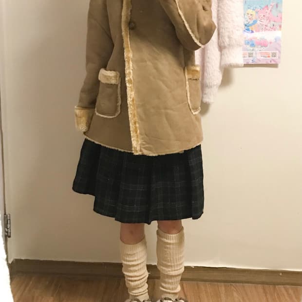 빈티지 라떼 브라운 퍼 후드 무스탕 코트 히메갸루 로걀 모리걸 리락쿠마