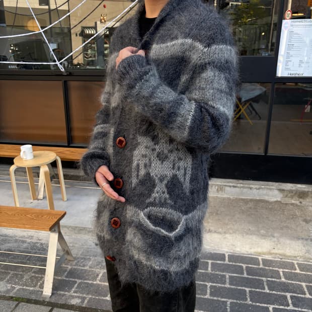 간류 x 꼼데가르송 독수리 패턴 모헤어 가디건(AD2010)