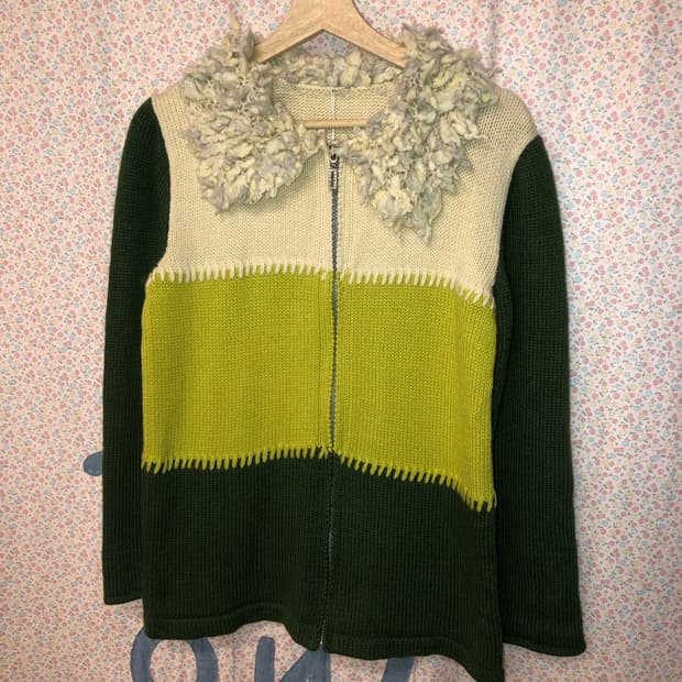 fur stitch knit zip-up