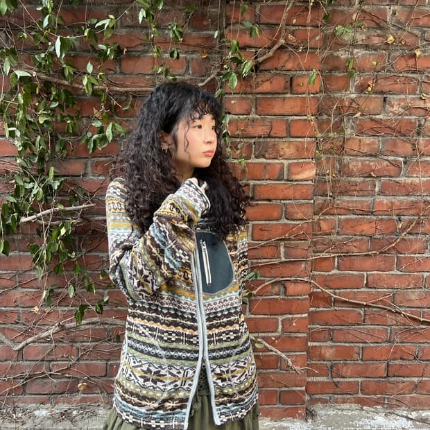 히피 패턴 핸드워머 포인트 후드 집업