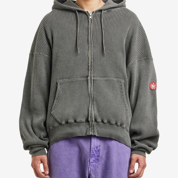 OVERDYE WIDE RIB CUT ZIP HOODY CHARCOAL