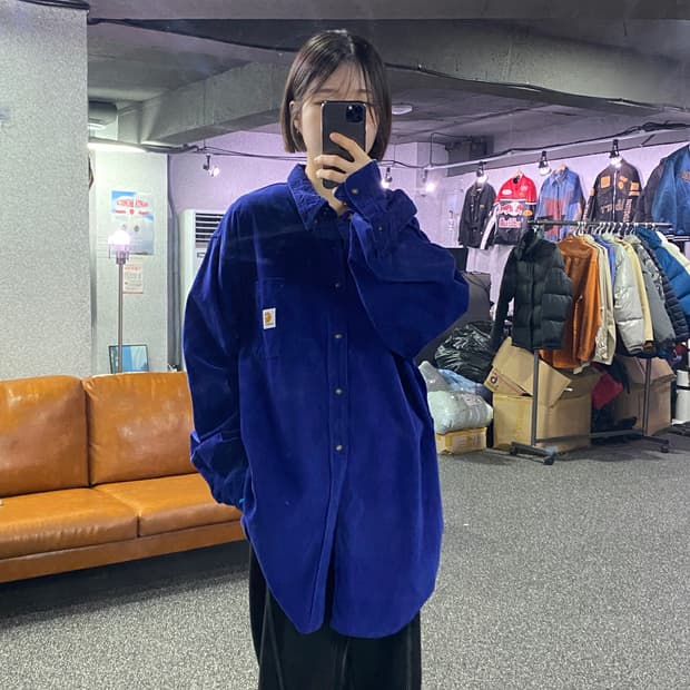 칼하트 포켓로고 코듀로이 네이비 코튼 셔츠 B3464