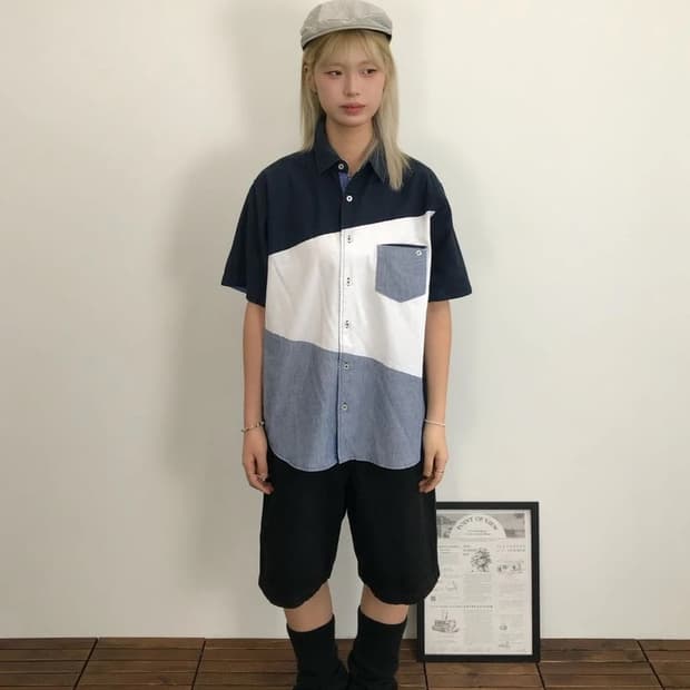 Beams Heart Color Block Shirt