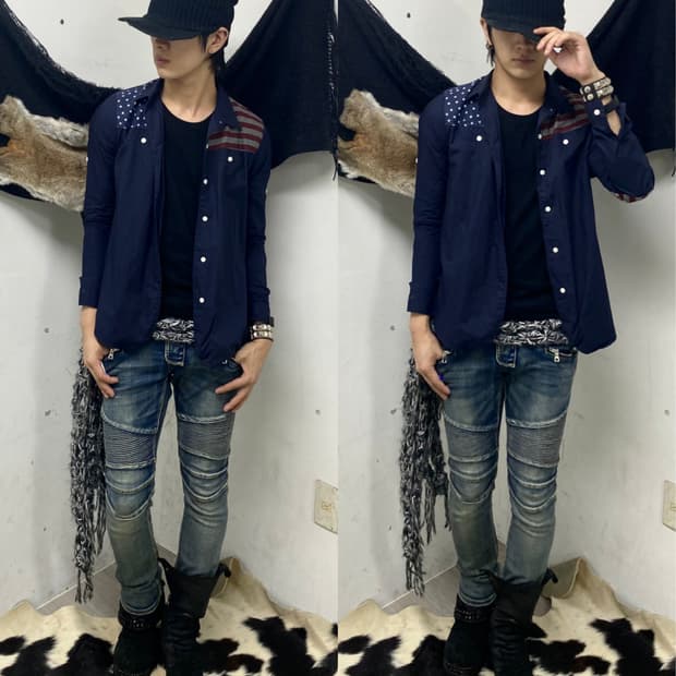 Old Glory&Star Print Deep Navy Slim Fit