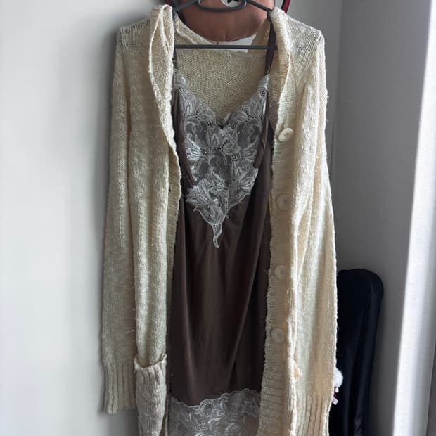 브라운 슬립 가디건 코디세트