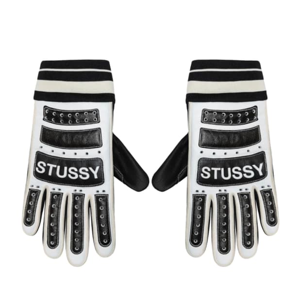 스투시 레더 바이크 글러브 블랙 화이트