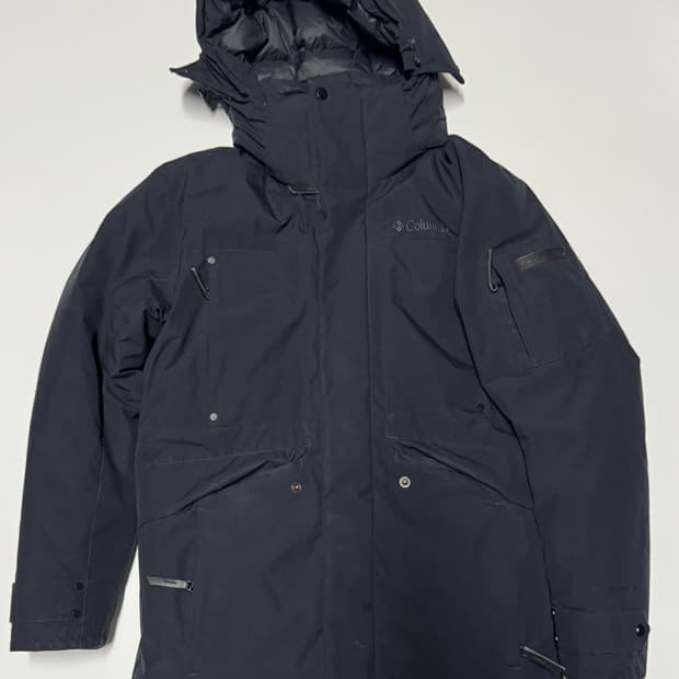 컬럼비아 옴니히트 구스다웅 발열 후드 패딩 점퍼 블랙