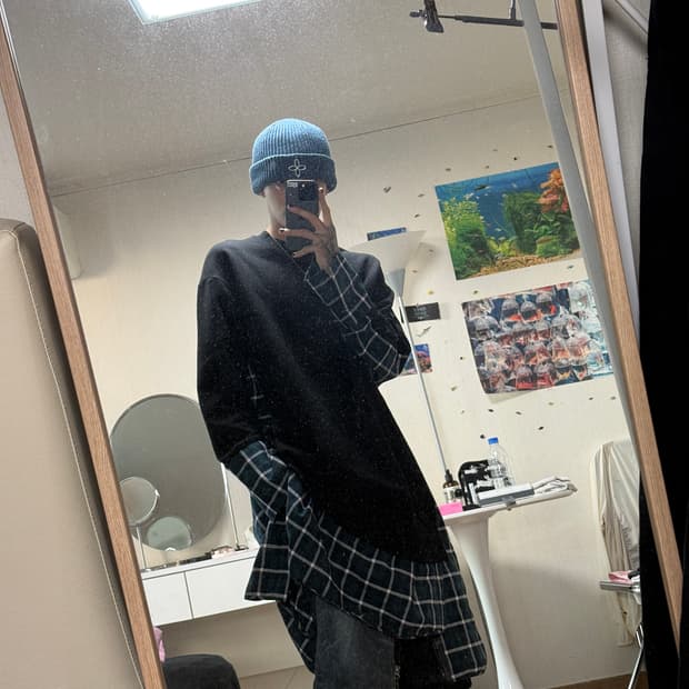 [정품]준지 체크 레이어드 맨투맨