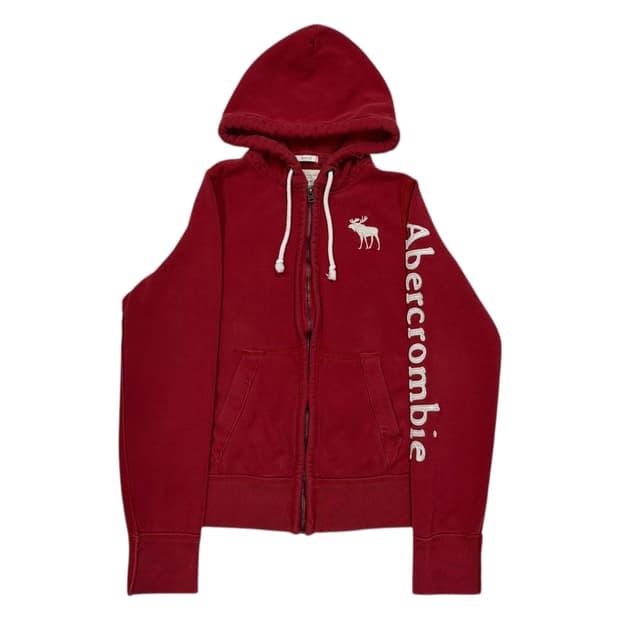 아베크롬비 빈티지 Y2K 스펠로고 기모 후드집업 자켓 버건디 레드 S