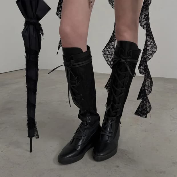 IHCNIK [X ODOR] Lace Ribbon Rain Boots
