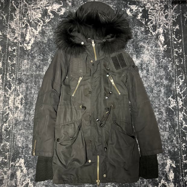 SLY Zipper detail black fur long jacket