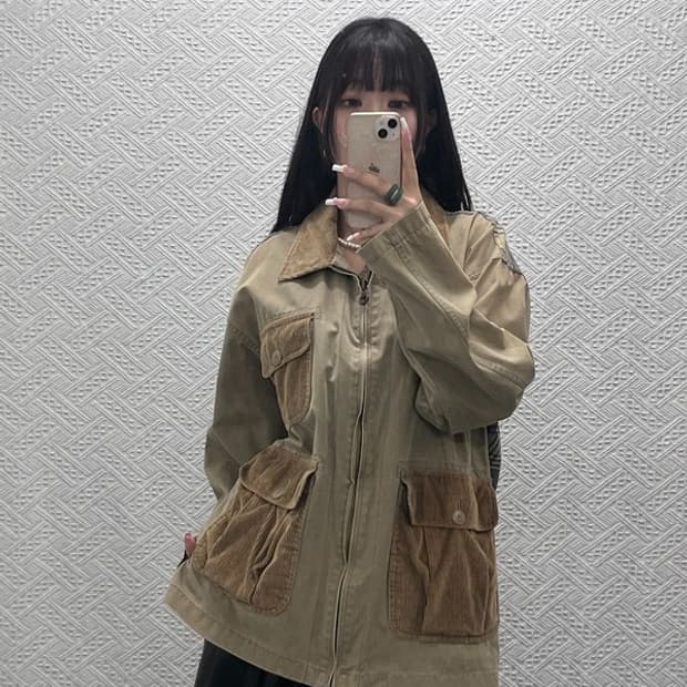 쉐인진 빈티지 컨트리 레트로 코지 언발 체크 워크 자켓 95 C13702