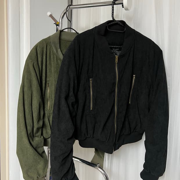 [새상품]항공 골덴 셔링봄버 자켓 카키 블랙