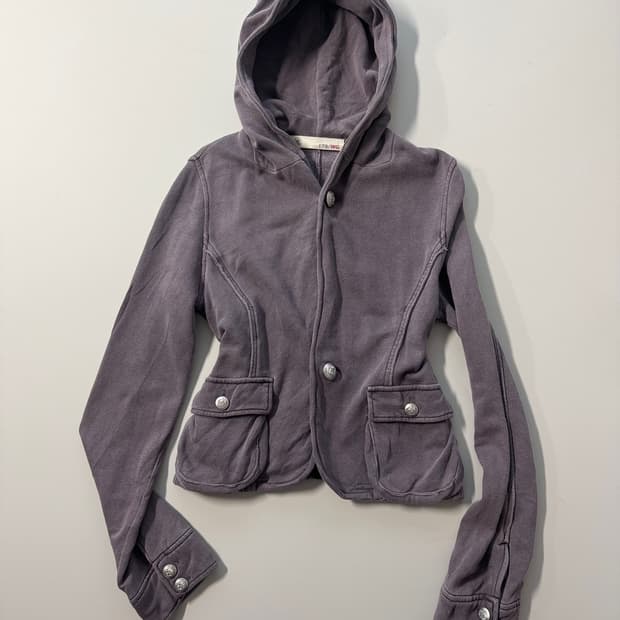 워싱 후디드 버튼 디테일 자켓