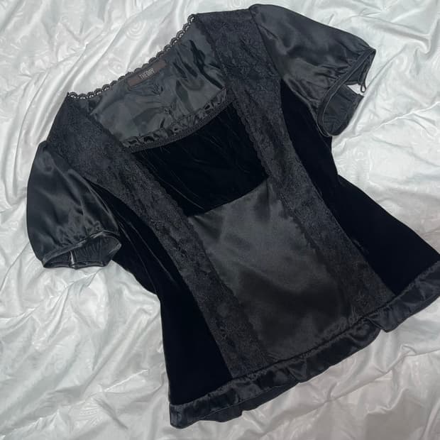 고딕 레이스 벨벳 반팔 탑 고스로리고스펑크스팀펑크갸루일브빈티지