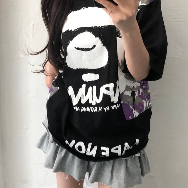 AAPE by A BATHING APE 에이프 프린팅 블랙컬러 티셔츠