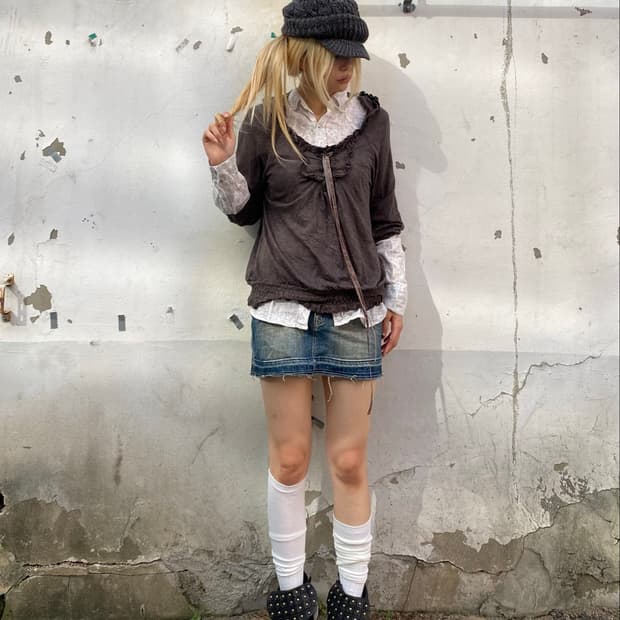 (Axes Femme)Khaki Frill Detail Hoodie To