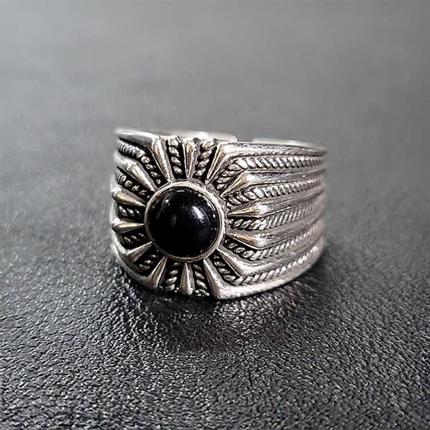 Helior 백동 빅사이즈 남자 엔틱 빈티지 그림자 태양 방패 반지