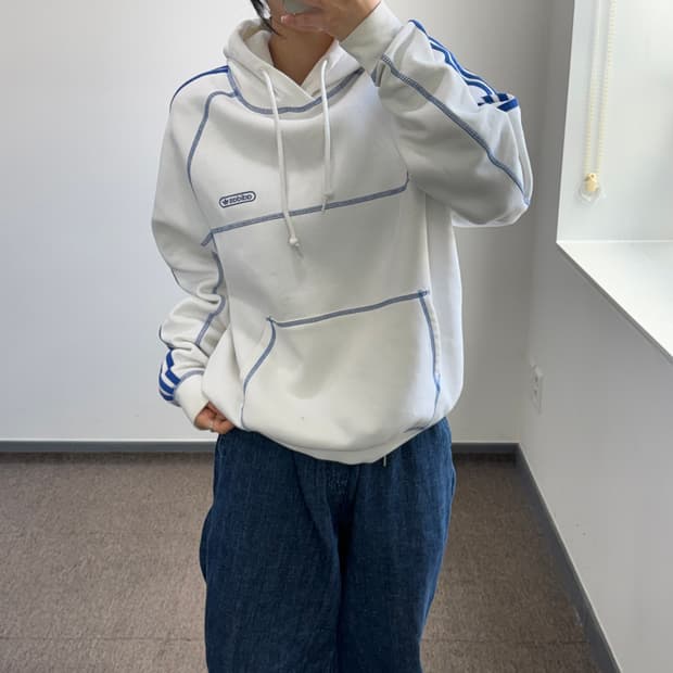 Adidas 아디다스 블루 포인트 화이트 후드티