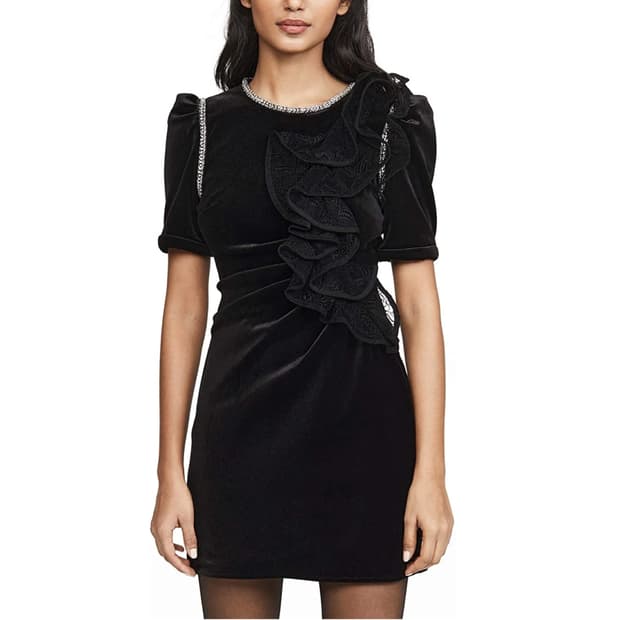 셀프포트레이트 벨벳 러플 원피스