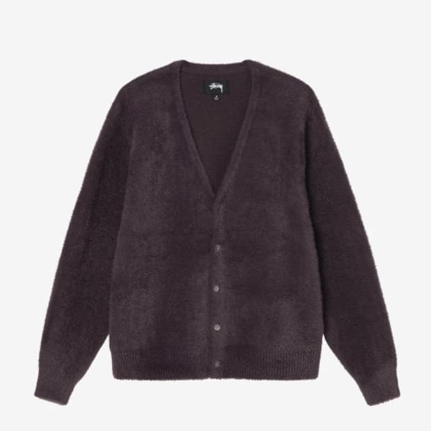 스투시 쉐기 가디건 에그플랜트 L stussy 샤기 새기