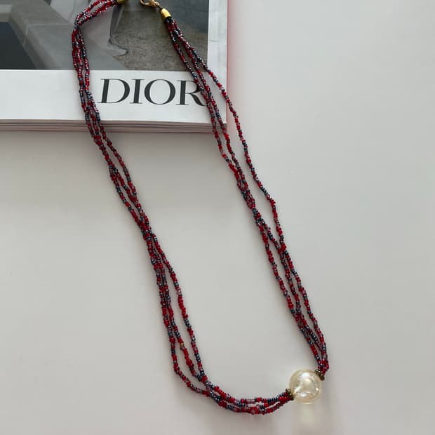 빈티지 비즈 레드 목걸이