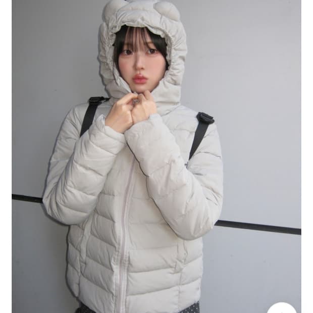곰돌이귀 경량패딩 그레이