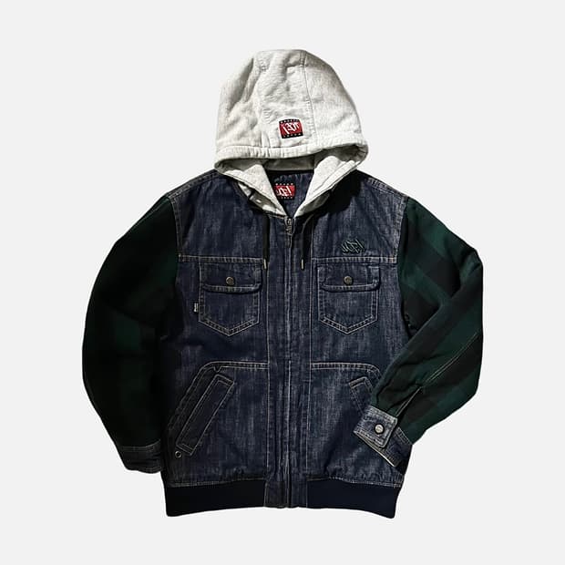 마자플라바 체크 배색 데님 자켓 점퍼 올드스쿨