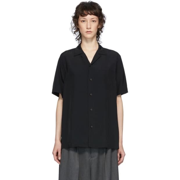 후미토 간류 백 플리츠 반팔 셔츠 블랙 3사이즈