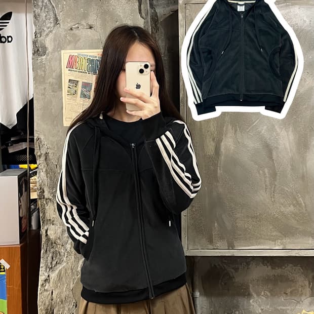 아디다스 벨벳 후드집업 블랙 95 #csz925