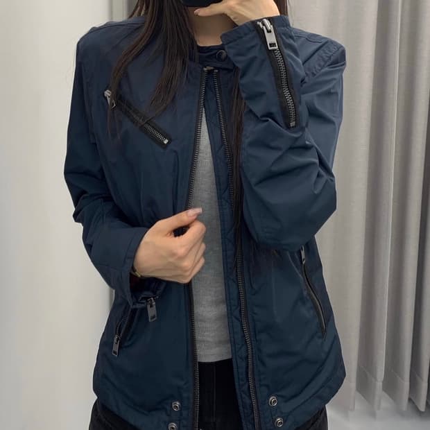 디젤 루즈핏 멀티 집 폴리쉘 바이커 자켓