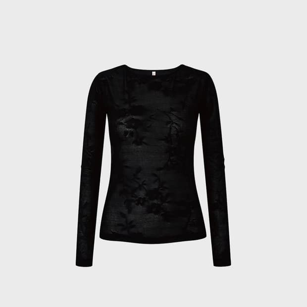 티크 자카드 FLOWER JACQUARD BOAT NECK TOP