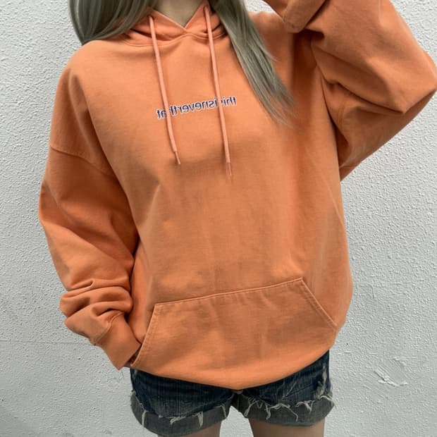 디스이즈네버댓 오렌지 코랄 로고 후드 XL