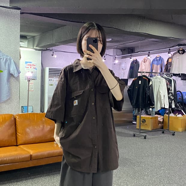 칼하트 투포켓 브라운 반팔 셔츠 B4418