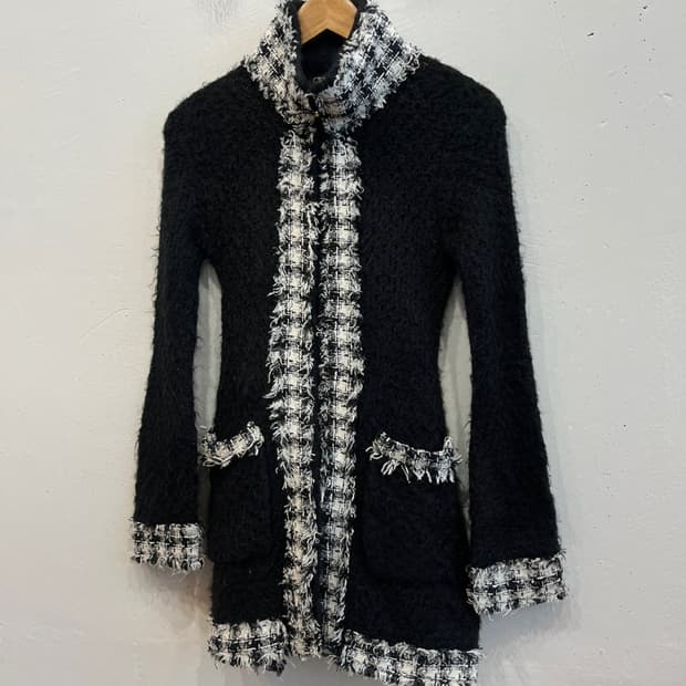 세실맥비 트위드 트리밍 니트 롱 가디건