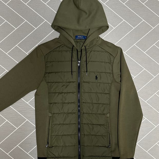 폴로 경량패딩 후드집업 카키