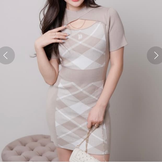 립서비스 LIPSERVICE 체크 쟈가드 니트 원피스