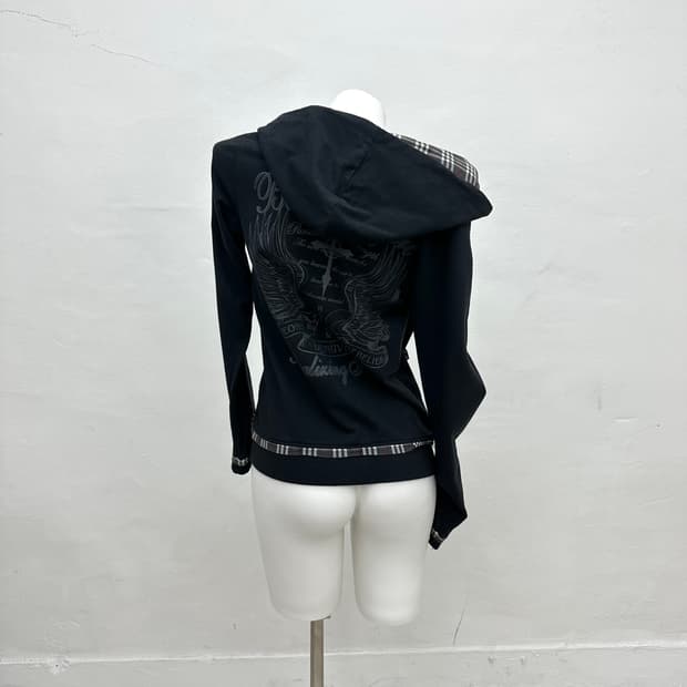 Skull embroidery punk hood zip