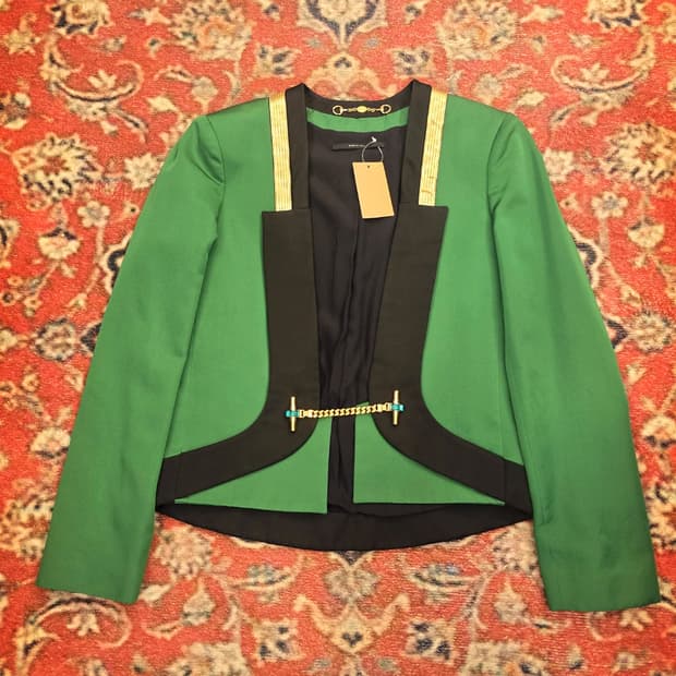 구찌(Gucci) 실크 그린 체인 디테일 숏 블레이져
