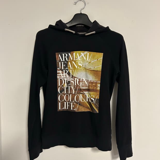 Armani Jeans 프린팅 블랙 후드티 
