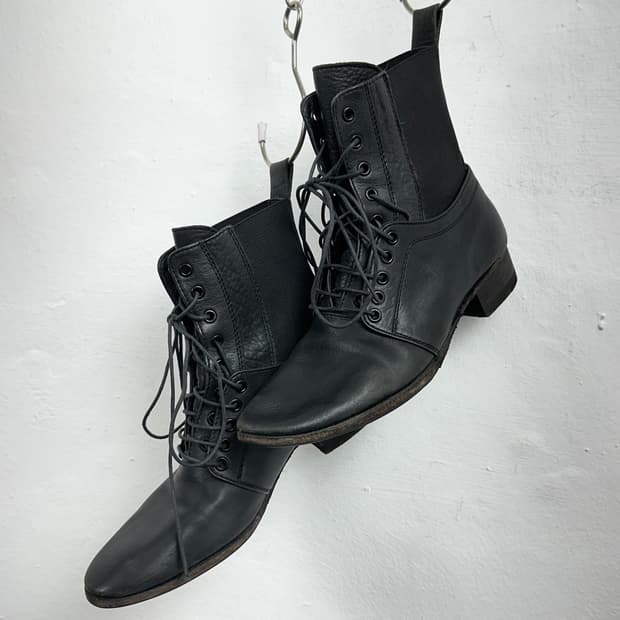 Y’s Lace-Up Leather Ankle Boots