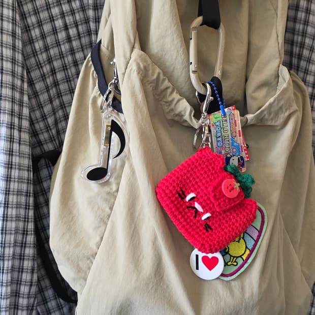 핸드메이드 뜨개 토마토 키링 카드지갑