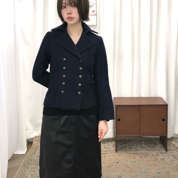 네이비 버튼 하프 코트