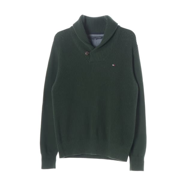 타미힐피거 숄칼라 코튼 니트 스웨터 다크그린 XS