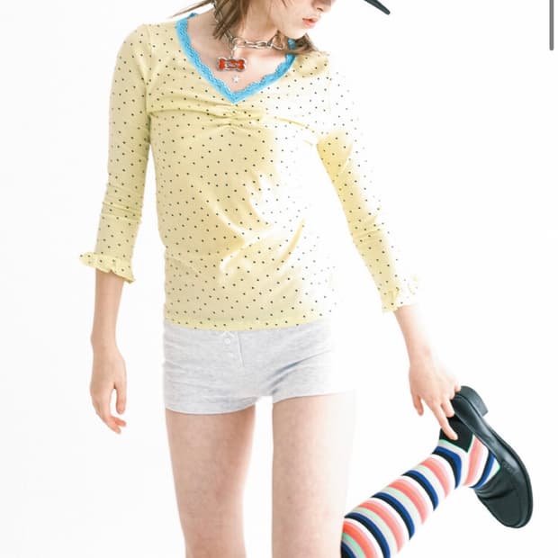 샵페어리  mini heart lace top (lemon)