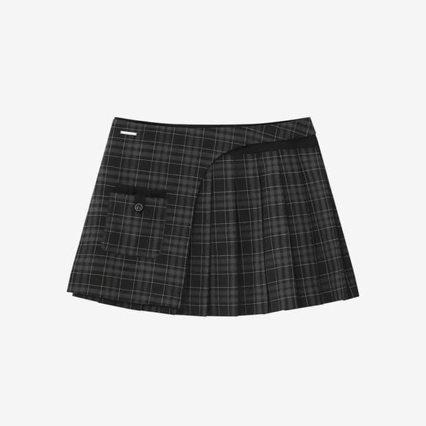 Pocket layered check skirt BLACK