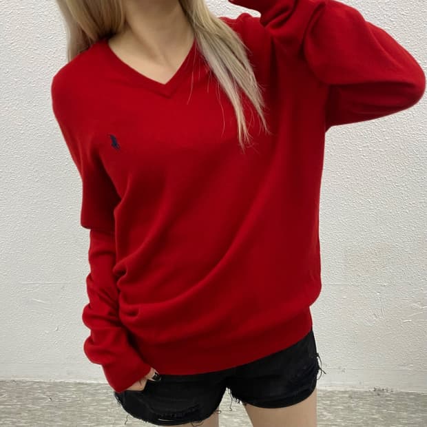 폴로 랄프로렌 네이비포니 레드 브이니트 L