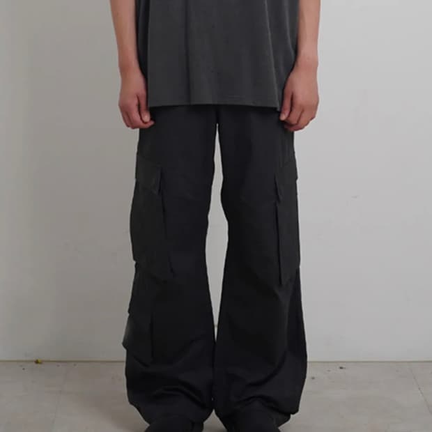 율러 와이드 빈티지 워싱 크리드 카고팬츠 차콜 M