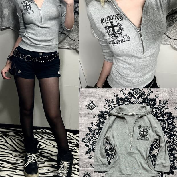y2k cubic half zip-up sleeve